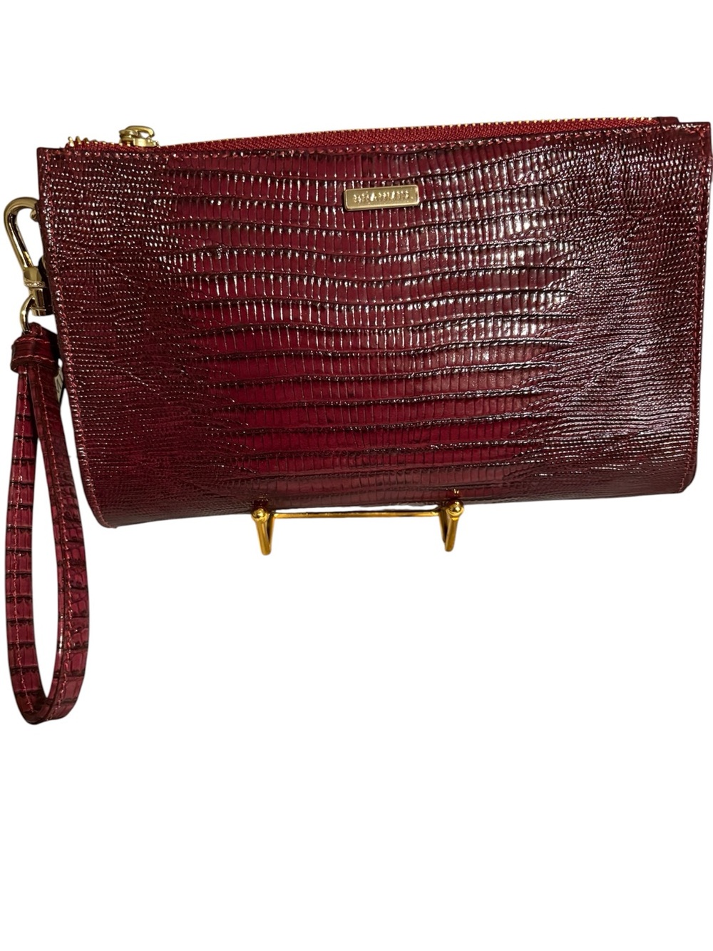 Brahmin Burgundy Leather Wristlet with Gold Hardware